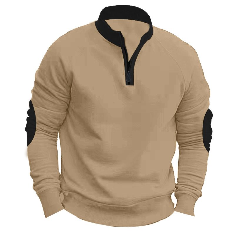 Autumn and winter new men's sweater color matching leisure plus velvet collar pullover half zipper long sleeve coat suitable for daily leisure commuting outdoor sports wear.