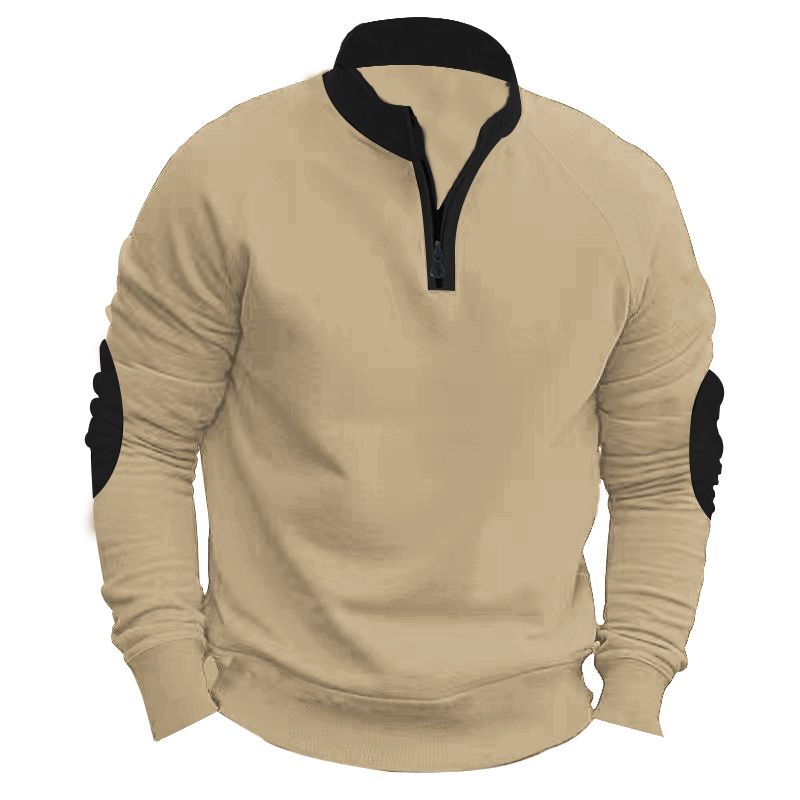 Autumn and winter new men's sweater color matching leisure plus velvet collar pullover half zipper long sleeve coat suitable for daily leisure commuting outdoor sports wear.