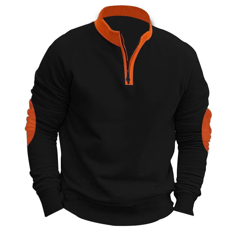 Autumn and winter new men's sweater color matching leisure plus velvet collar pullover half zipper long sleeve coat suitable for daily leisure commuting outdoor sports wear.