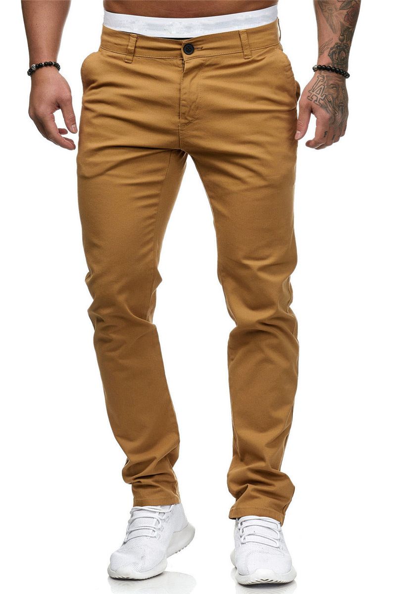New men's trousers fashion solid color slim men's casual trousers suitable for daily leisure commuting outdoor wear.