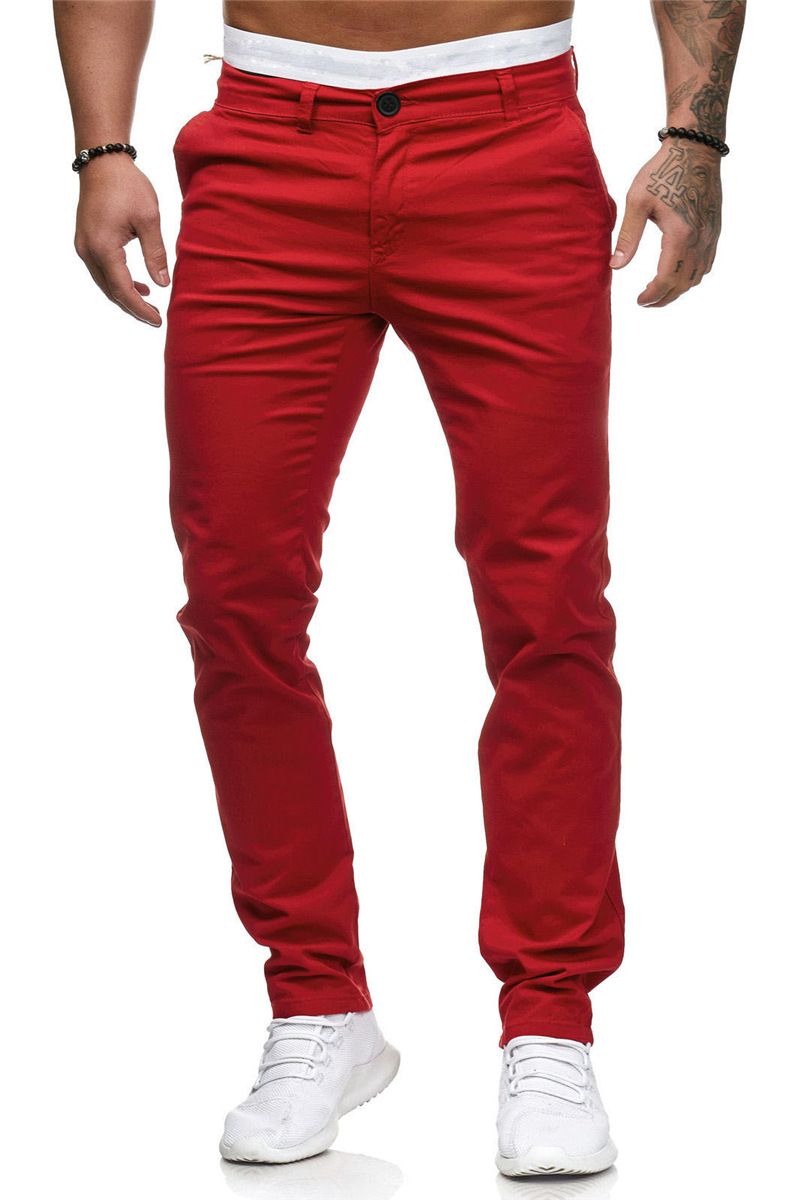 New men's trousers fashion solid color slim men's casual trousers suitable for daily leisure commuting outdoor wear.