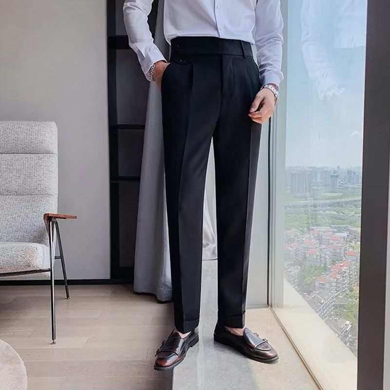 New men's trousers fashion solid color high waist and small feet business casual pants trousers are suitable for daily leisure commuting business wear.