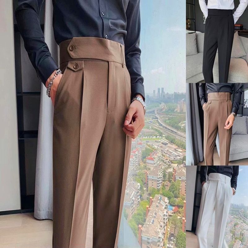 New men's trousers fashion solid color high waist and small feet business casual pants trousers are suitable for daily leisure commuting business wear.