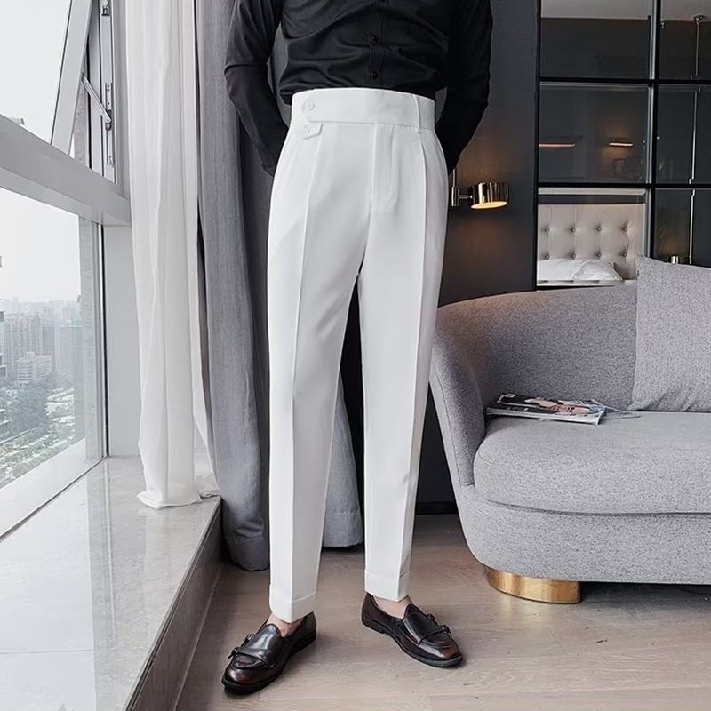 New men's trousers fashion solid color high waist and small feet business casual pants trousers are suitable for daily leisure commuting business wear.
