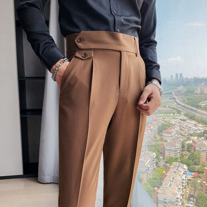New men's trousers fashion solid color high waist and small feet business casual pants trousers are suitable for daily leisure commuting business wear.