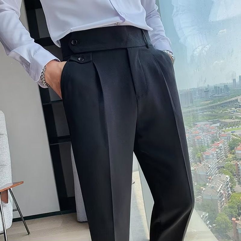 New men's trousers fashion solid color high waist and small feet business casual pants trousers are suitable for daily leisure commuting business wear.