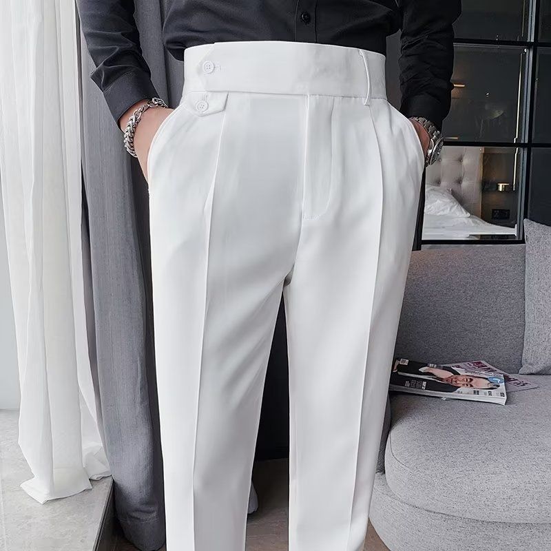 New men's trousers fashion solid color high waist and small feet business casual pants trousers are suitable for daily leisure commuting business wear.
