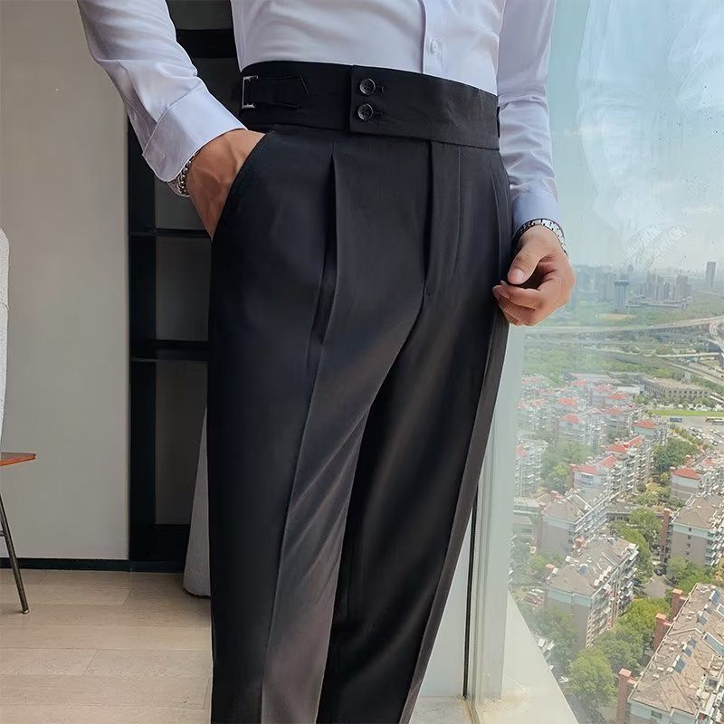 New men's trousers are fashionable, solid color, high waist, business straight-through casual trousers, and trousers are suitable for daily leisure commuting business wear.