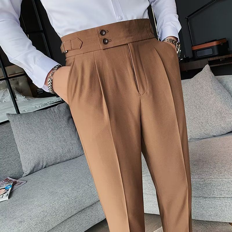 New men's trousers are fashionable, solid color, high waist, business straight-through casual trousers, and trousers are suitable for daily leisure commuting business wear.