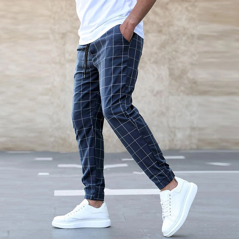 New men's trousers fashion plaid tether casual Joker trousers suitable for daily leisure commuting outdoor sports wear.