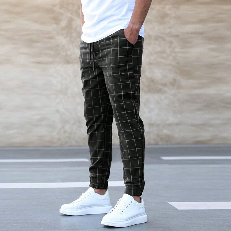 New men's trousers fashion plaid tether casual Joker trousers suitable for daily leisure commuting outdoor sports wear.