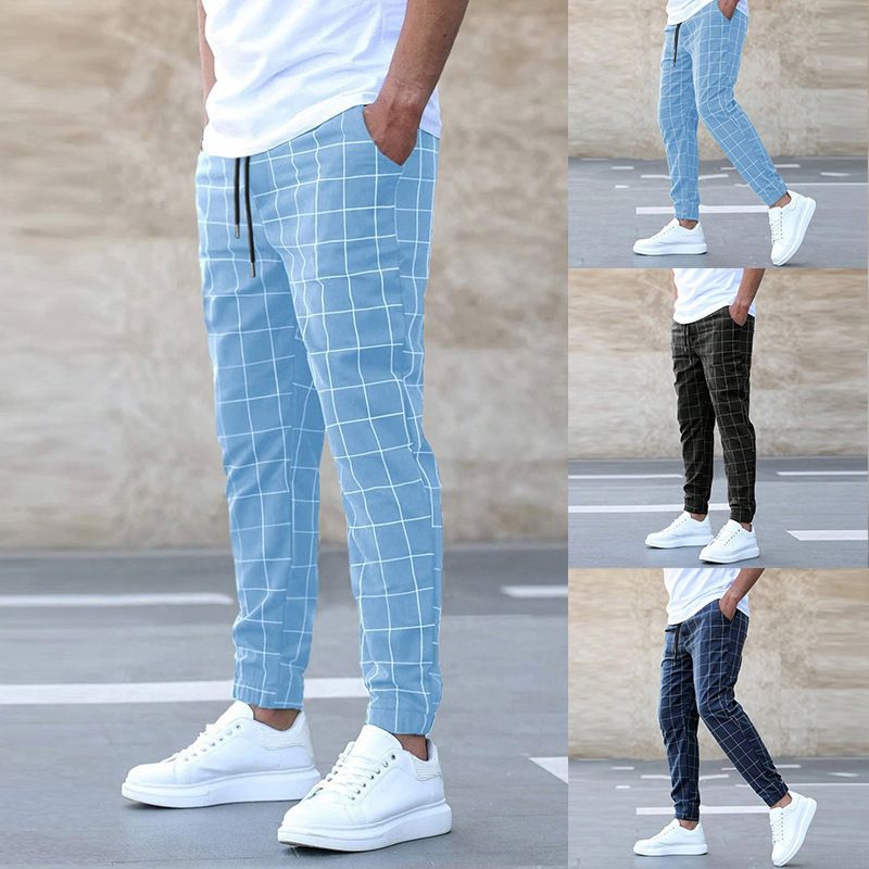 New men's trousers fashion plaid tether casual Joker trousers suitable for daily leisure commuting outdoor sports wear.