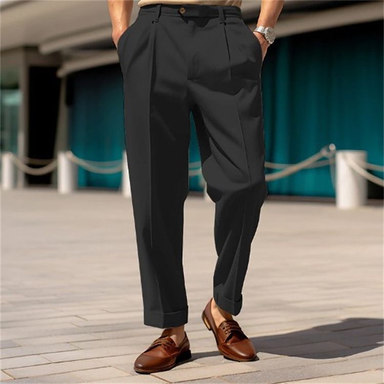 New men's trousers suit waist button straight solid color comfortable fashion trousers casual pants suitable for daily leisure commuting business wear.