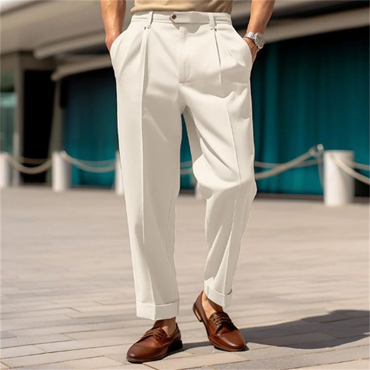 New men's trousers suit waist button straight solid color comfortable fashion trousers casual pants suitable for daily leisure commuting business wear.