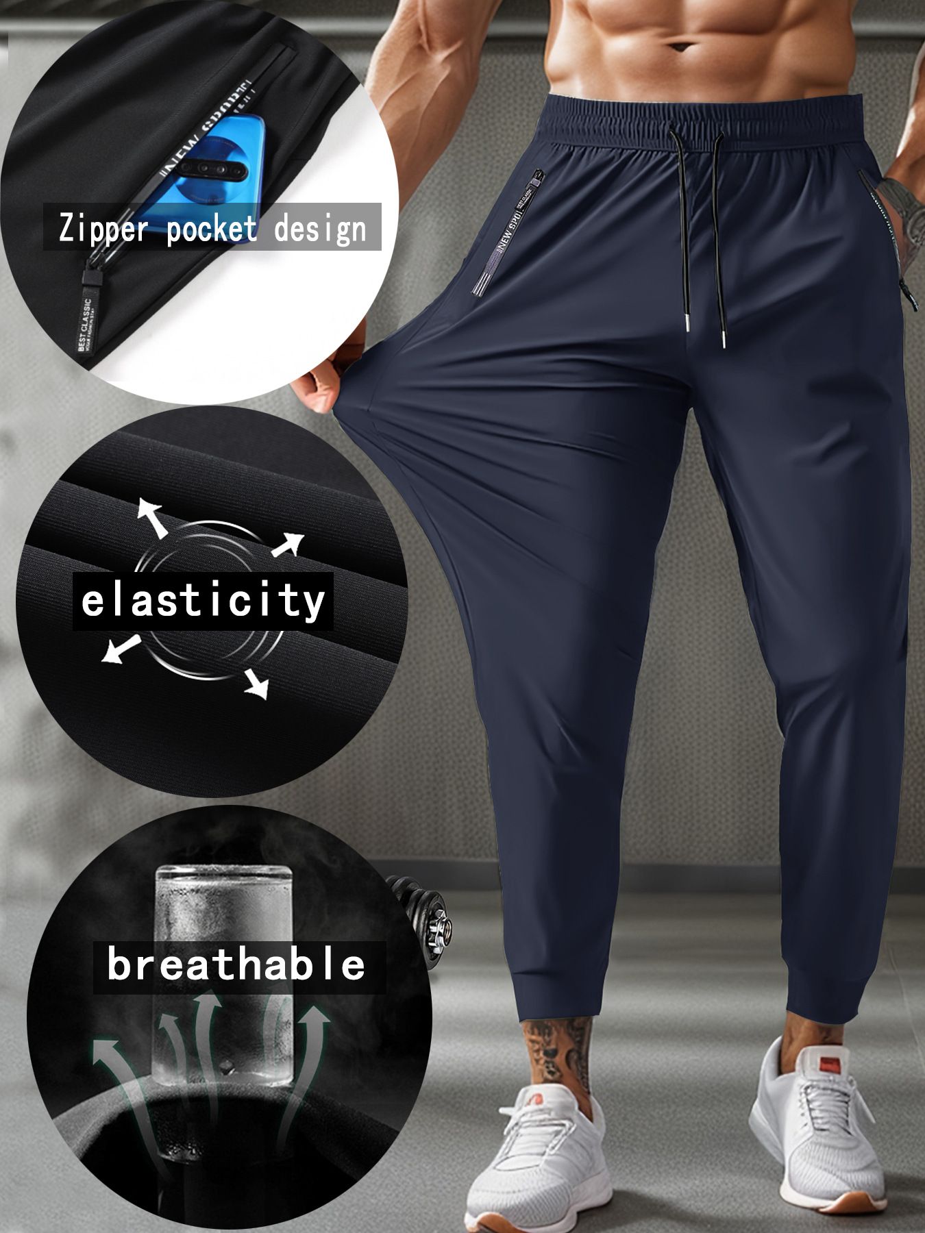 Summer new men's trousers nylon ice silk thin breathable elastic quick-drying leisure sports pants suitable for daily leisure commuting sports wear.