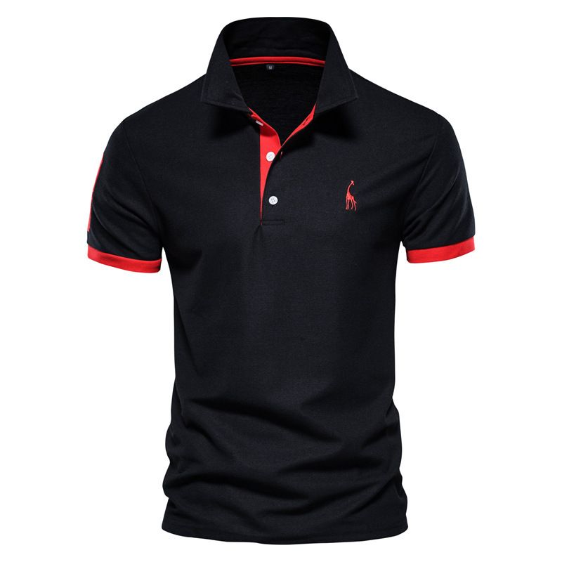 Summer new men's short-sleeved T-shirt casual breathable color matching deer embroidered lapel POLO shirt suitable for daily leisure commuting business wear.