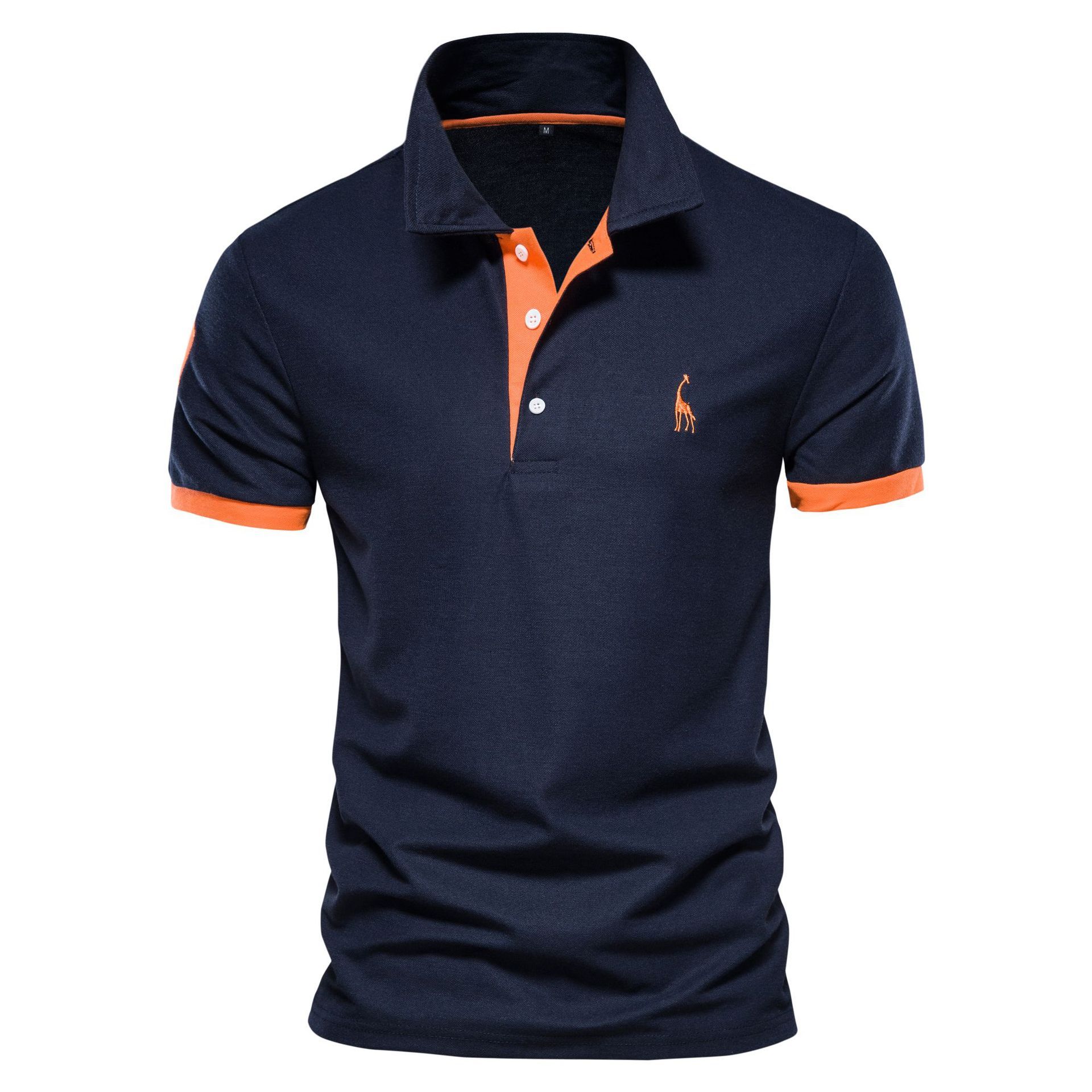 Summer new men's short-sleeved T-shirt casual breathable color matching deer embroidered lapel POLO shirt suitable for daily leisure commuting business wear.