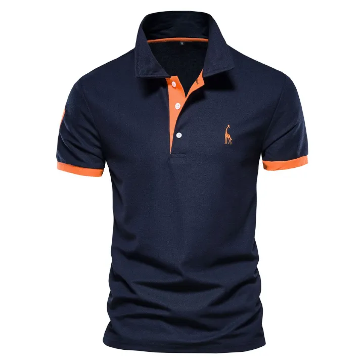 Summer new men's short-sleeved T-shirt casual breathable color matching deer embroidered lapel POLO shirt suitable for daily leisure commuting business wear.