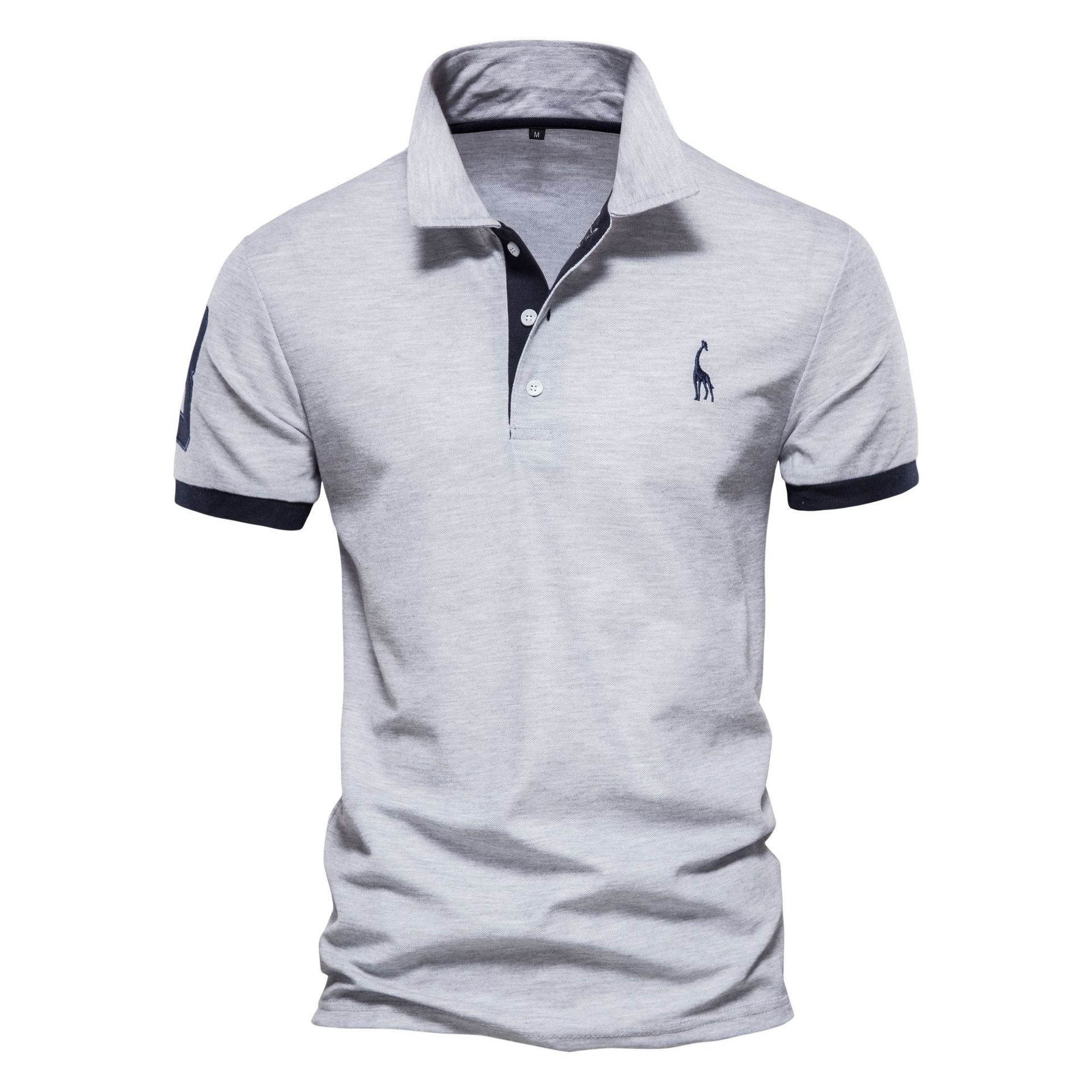 Summer new men's short-sleeved T-shirt casual breathable color matching deer embroidered lapel POLO shirt suitable for daily leisure commuting business wear.