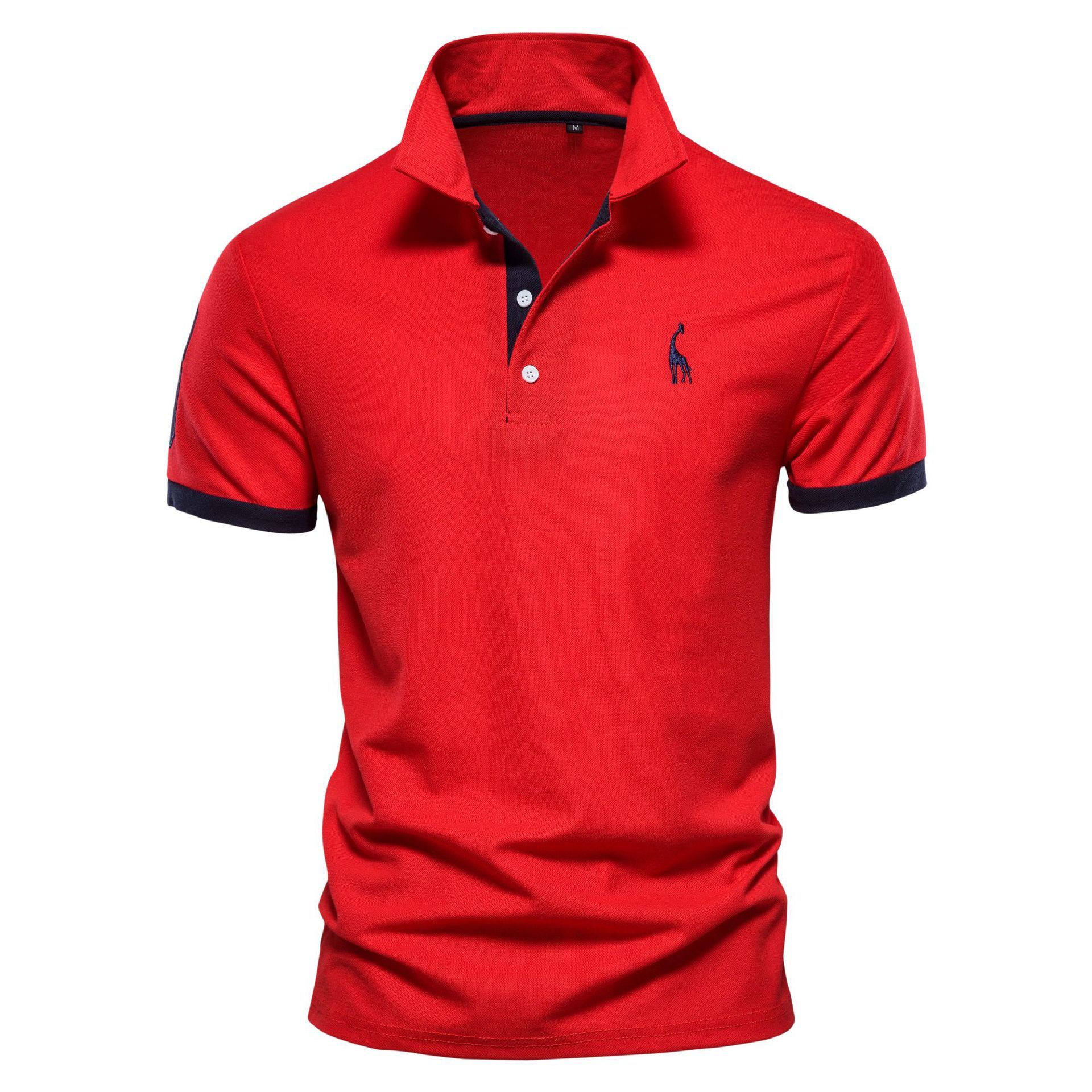 Summer new men's short-sleeved T-shirt casual breathable color matching deer embroidered lapel POLO shirt suitable for daily leisure commuting business wear.
