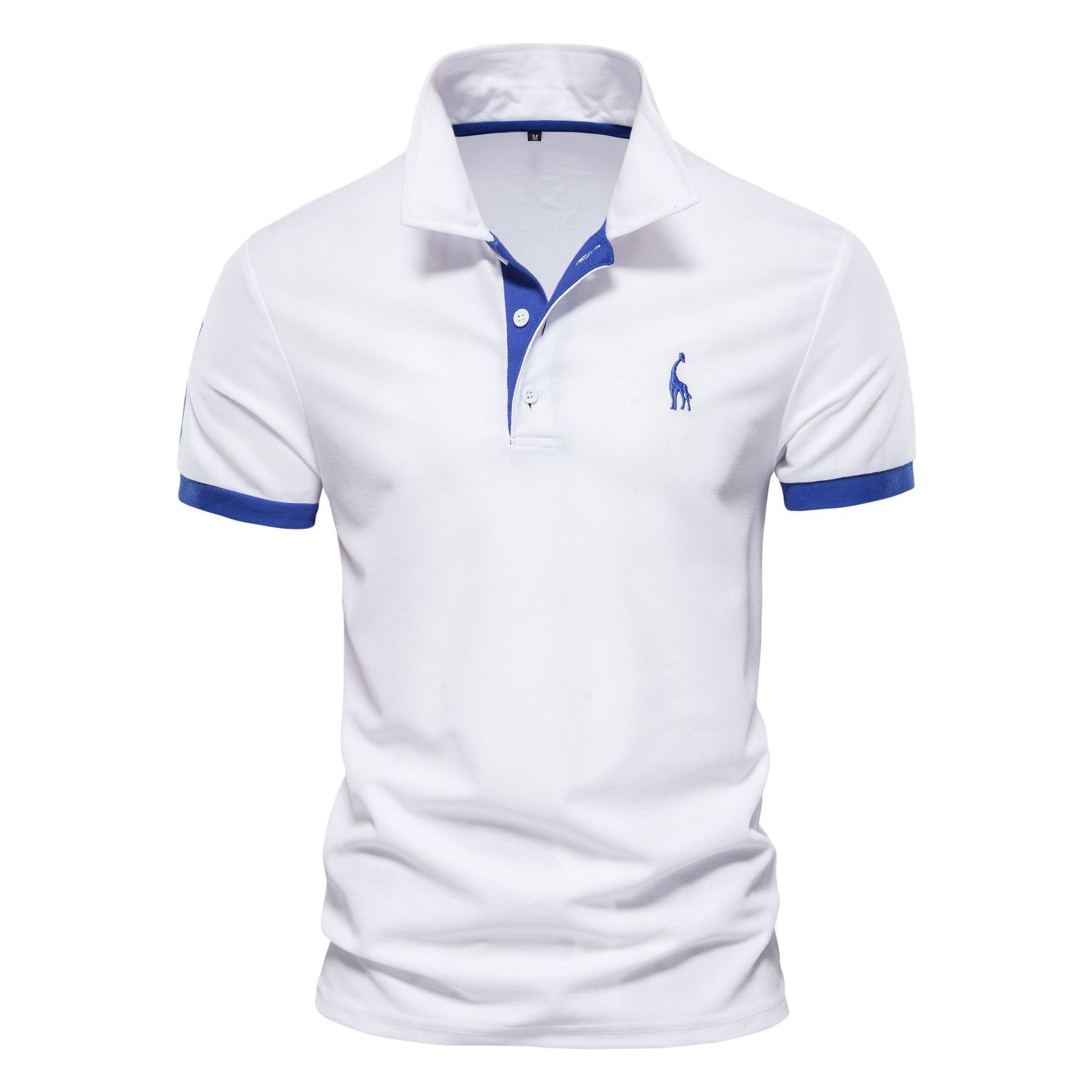 Summer new men's short-sleeved T-shirt casual breathable color matching deer embroidered lapel POLO shirt suitable for daily leisure commuting business wear.