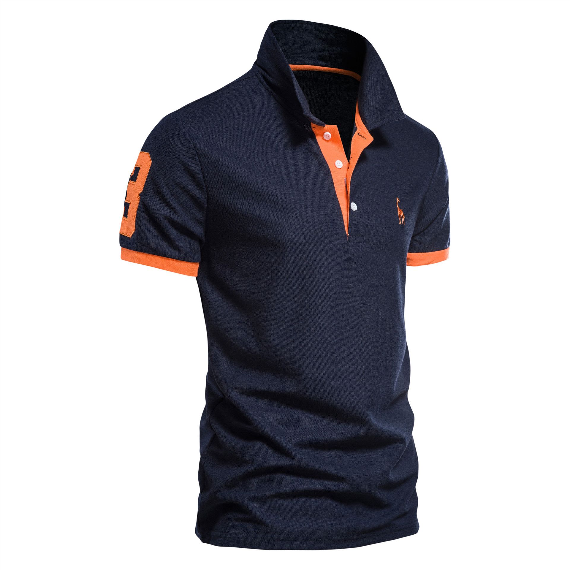Summer new men's short-sleeved T-shirt casual breathable color matching deer embroidered lapel POLO shirt suitable for daily leisure commuting business wear.