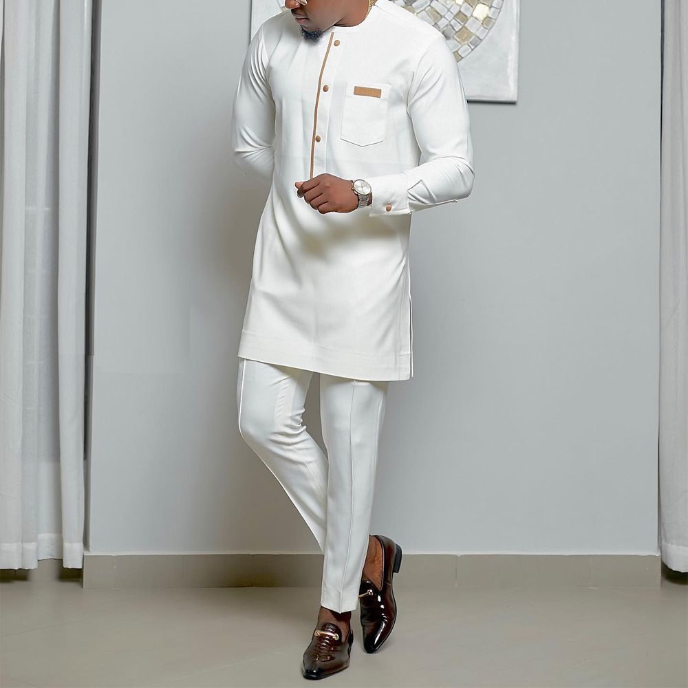 New men's two-piece suit with African ethnic wind, long sleeve round neck shirt, casual trousers suit, two-piece suit is suitable for daily leisure commuting party business wear.
