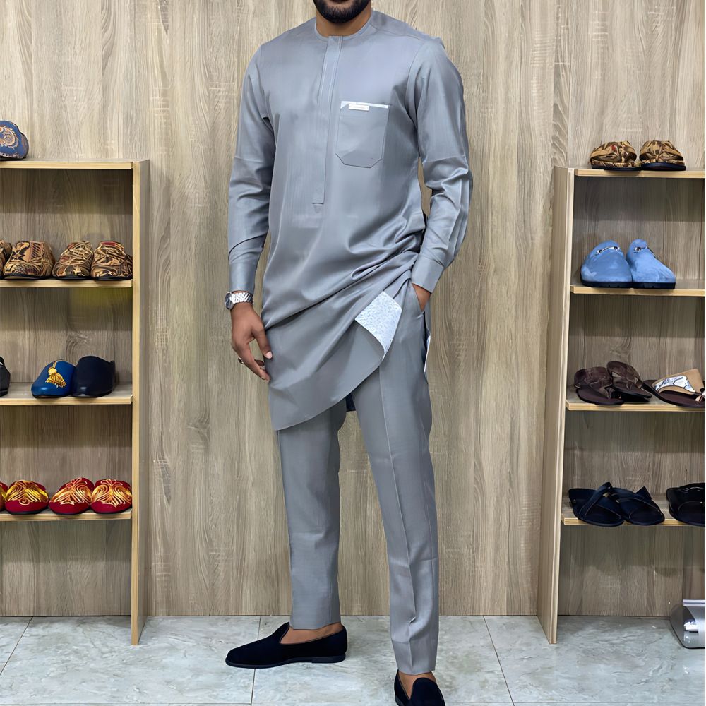 New men's two-piece African folk style long-sleeved round neck shirt trousers suit Two-piece wedding suit is suitable for daily leisure commuting party business wear.