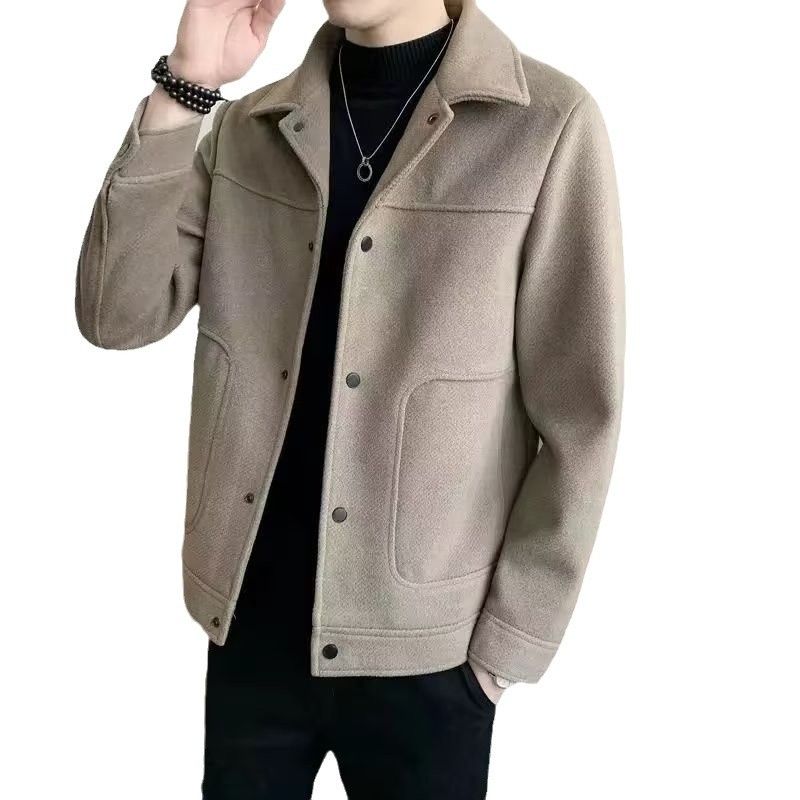 Autumn new men's long-sleeved coat single-breasted temperament woolen coat lapel jacket coat is suitable for daily leisure commuting business wear.