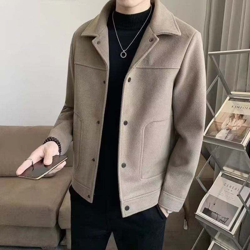 Autumn new men's long-sleeved coat single-breasted temperament woolen coat lapel jacket coat is suitable for daily leisure commuting business wear.