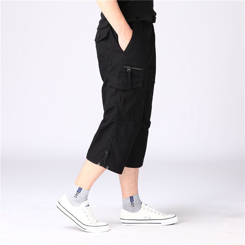 Summer new men's cropped trousers pocket straight outdoor multi-pocket overalls men's casual pants suitable for daily leisure commuting outdoor sports wear.