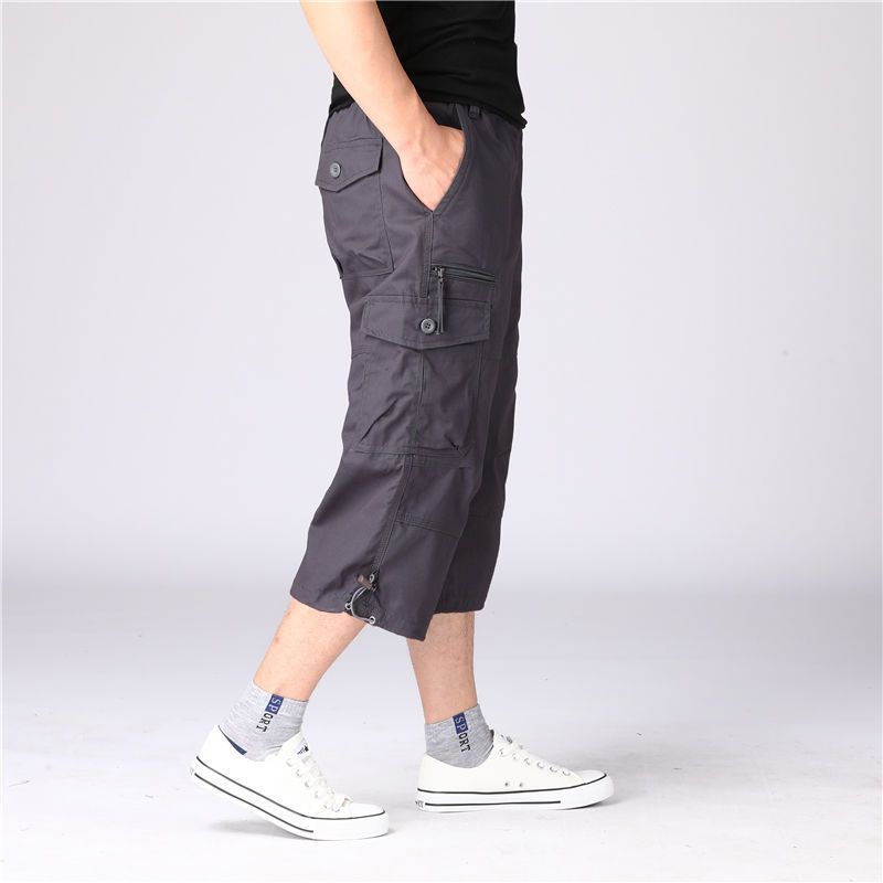 Summer new men's cropped trousers pocket straight outdoor multi-pocket overalls men's casual pants suitable for daily leisure commuting outdoor sports wear.