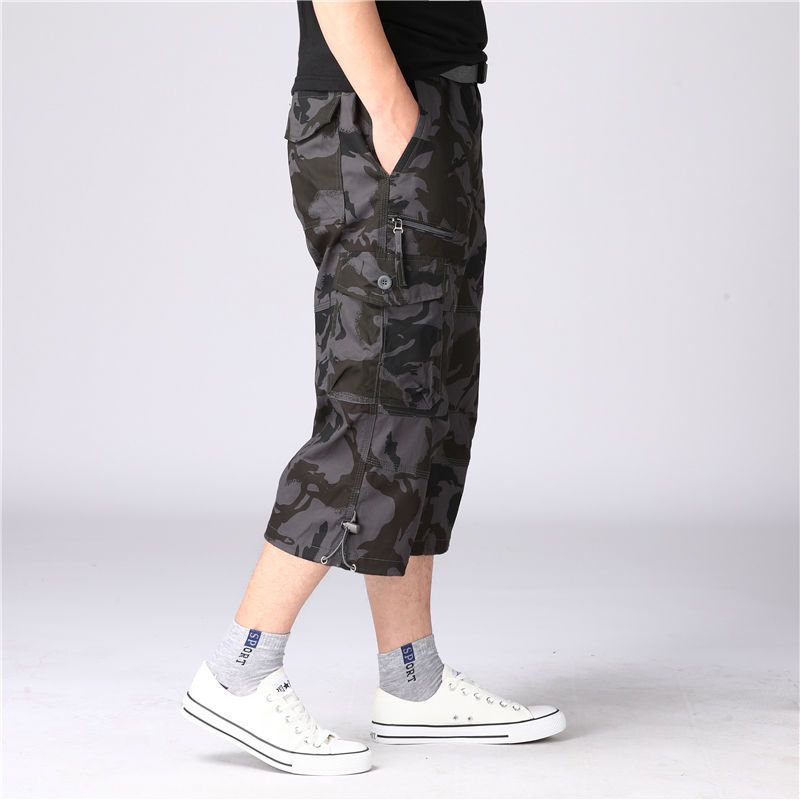 Summer new men's cropped trousers pocket straight outdoor multi-pocket overalls men's casual pants suitable for daily leisure commuting outdoor sports wear.