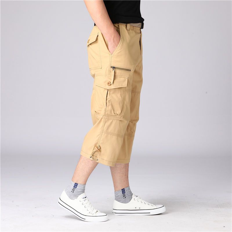 Summer new men's cropped trousers pocket straight outdoor multi-pocket overalls men's casual pants suitable for daily leisure commuting outdoor sports wear.