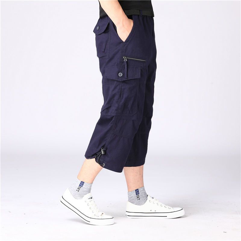 Summer new men's cropped trousers pocket straight outdoor multi-pocket overalls men's casual pants suitable for daily leisure commuting outdoor sports wear.