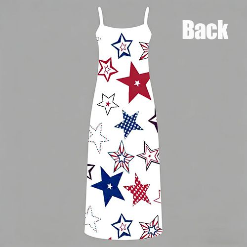 Women's Fashion V-Neck Spaghetti Strap Maxi Dress Star Print Sleeveless Casual Long Dress for 4th of July Beach Vacation 
Plus Size