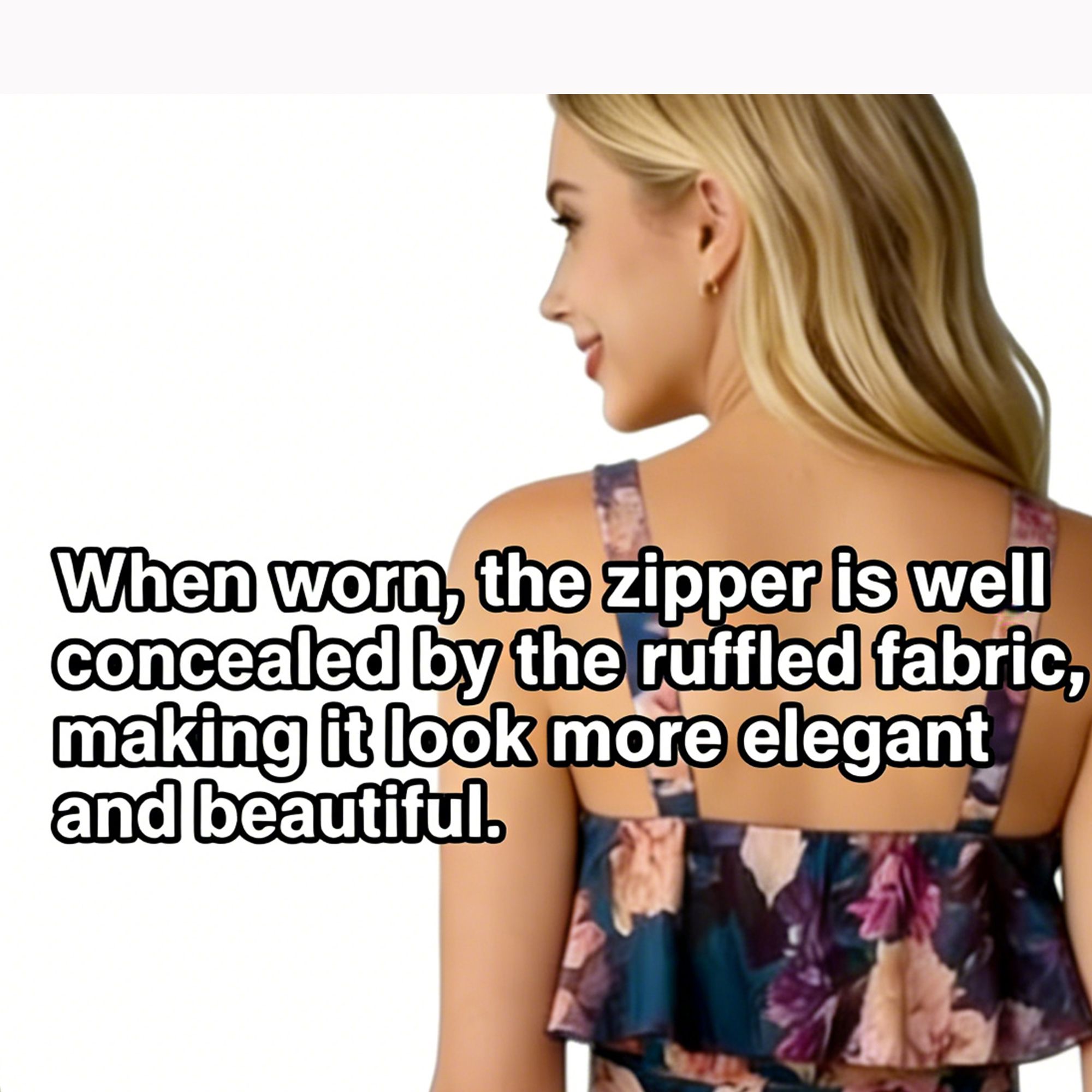 Elegant printed layered ruffle dress – a halter-neck, midi dress perfect for parties and vacations. Two-piece set.