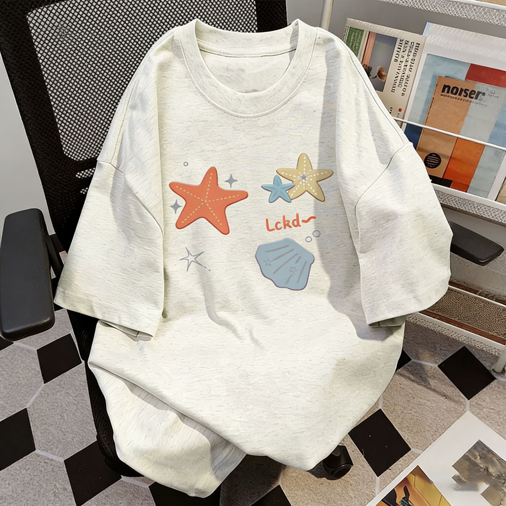 Women Cute Starfish Seashell Graphic T-Shirt  Breathable Casual Crew Neck Short Sleeve Summer Top for Ladies Daily Wear