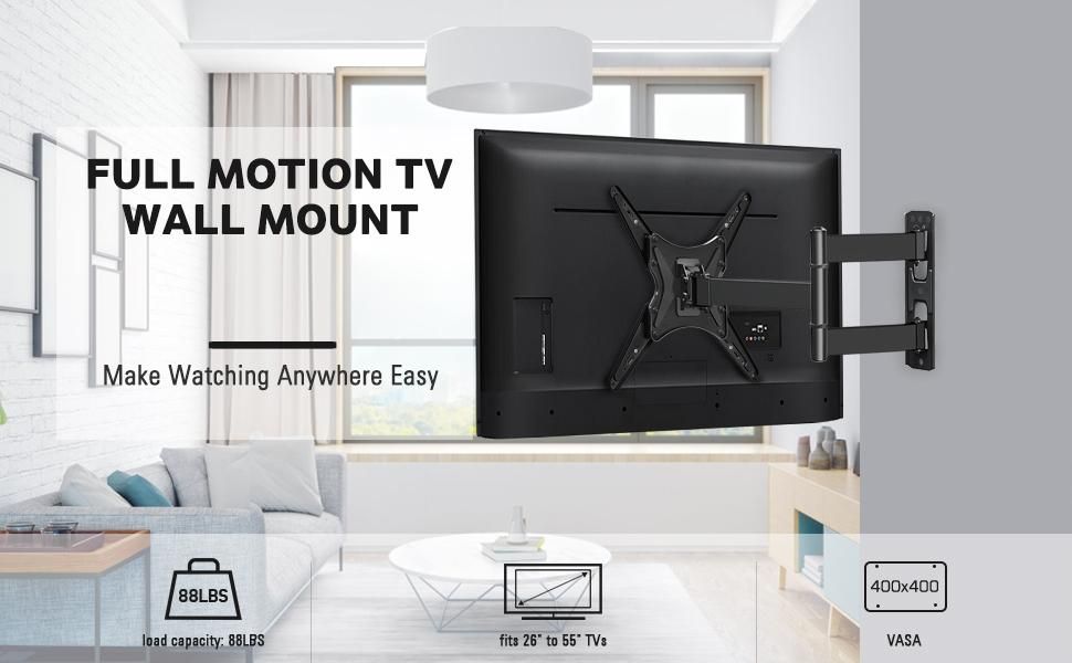 Original Full Motion TV Wall Mount 14 to 55 Inch Swivel Tilt Extend Bracket Heavy Duty Steel VESA Compatible Adjustable Arm for LED LCD Flat Screen TVs Space Saving Wall Mount Kenya Strong Stable Hold