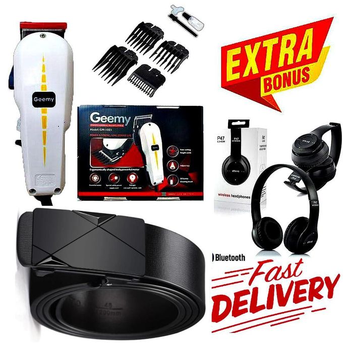 Geemy Best Men’s Daily Office Belt – Durable Black Automatic Buckle Design, ELECTRIC Hair Clipper Barbering Machine Balding Machine for Professionals For Schools use clippers for Home & KINYOZI + FREE