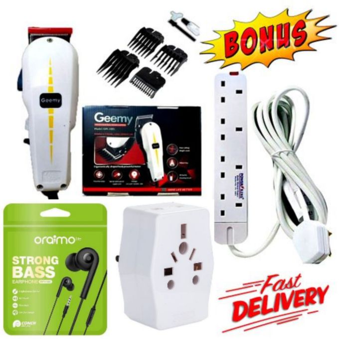 Geemy Shaving Machine / Shaving Machine-Kinyozi & Four Way Power Extension + Power Plug + Earphones