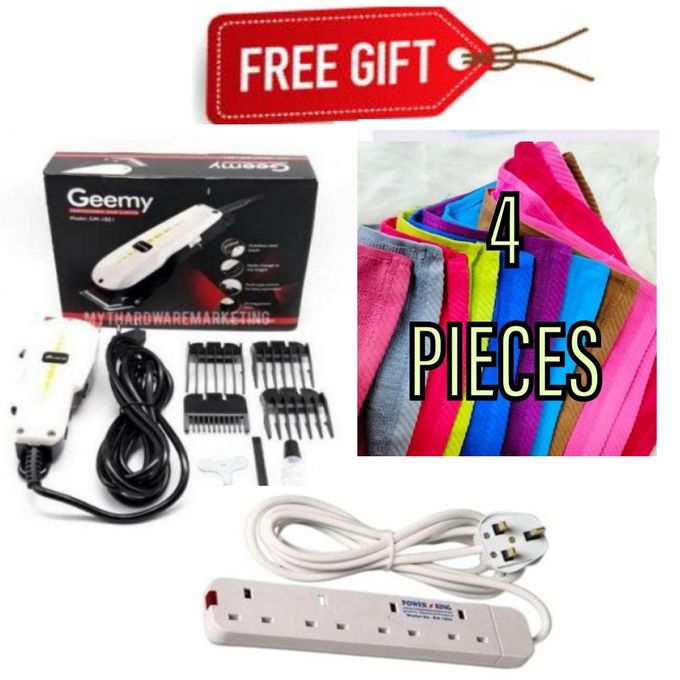 Geemy Professional Kinyozi SHAVING MACHINE // + 4 way power extension + 4 pieces of face towel // ELECTRIC HAIR TRIMMER BARBERING MACHINE - KINYOZI //