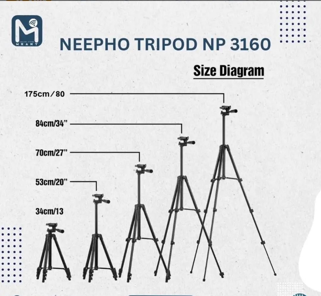 NeePho NP-3160 Professional Portable Tripod with Phone Holder - Lightweight Aluminium for DSLR & Smartphones