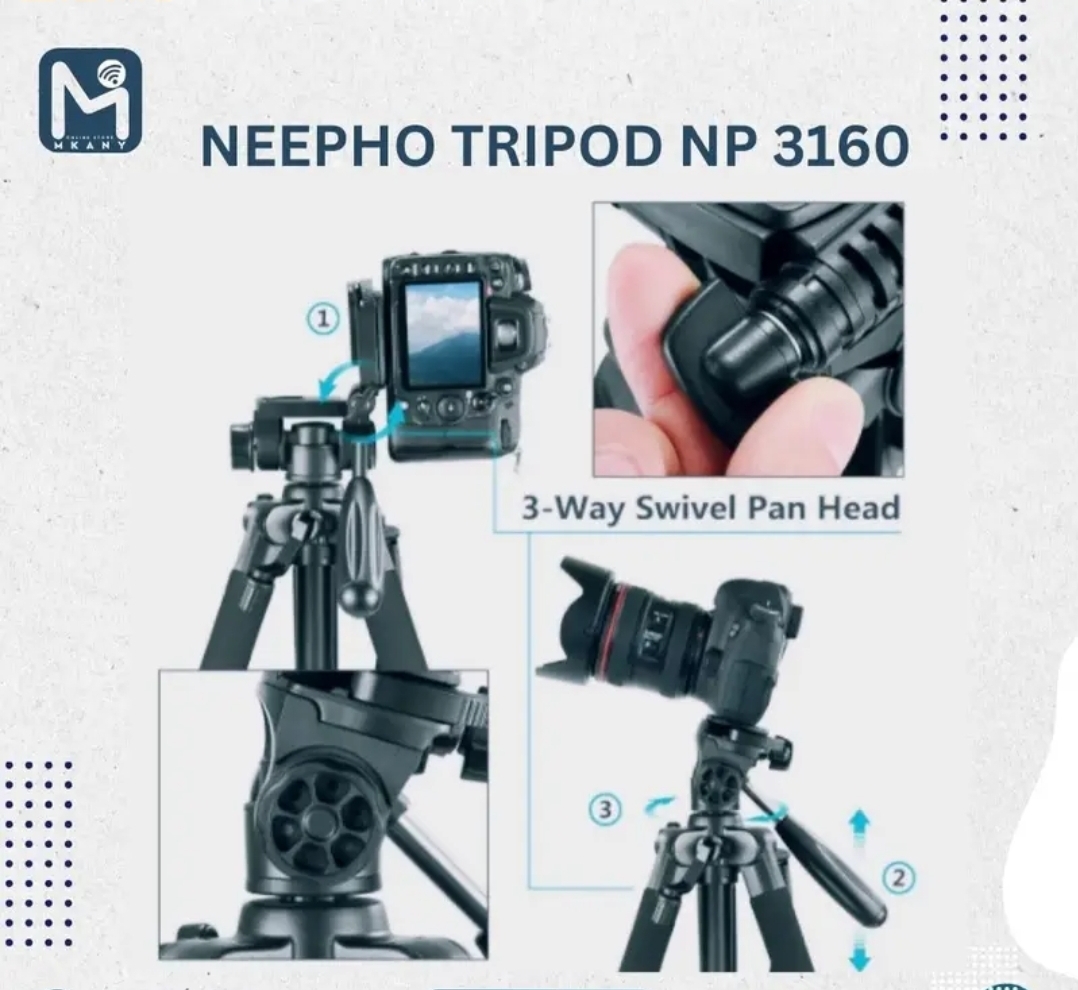 NeePho NP-3160 Professional Portable Tripod with Phone Holder - Lightweight Aluminium for DSLR & Smartphones