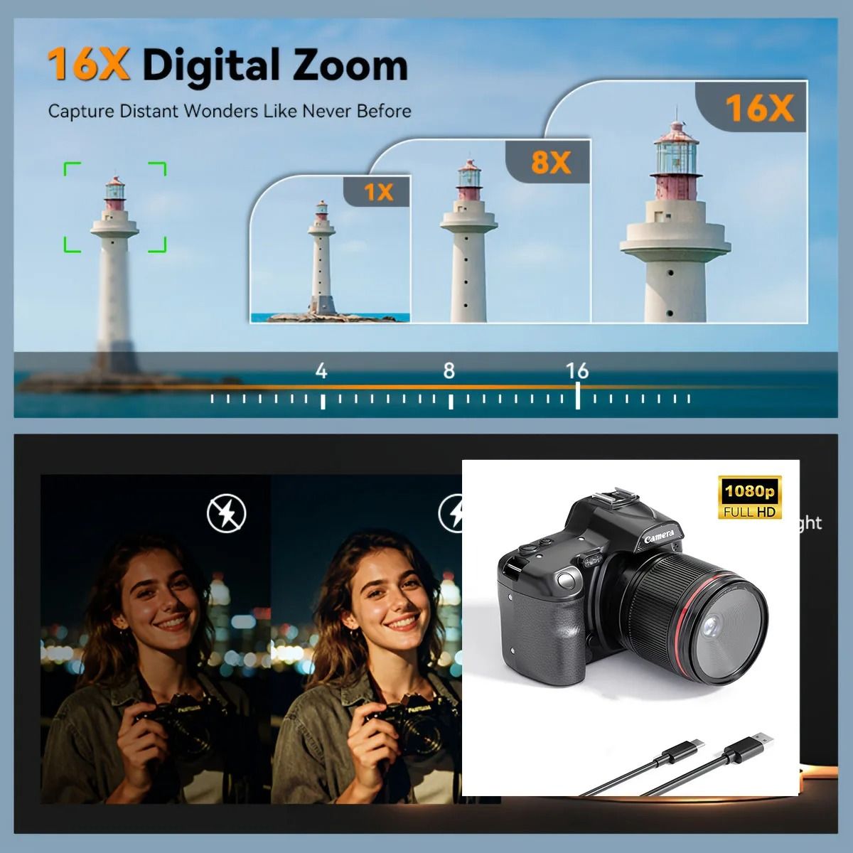 【Bantu Box】D5  3 Inch Digital Camera 2K 48MP Color Display 16X Digital Zoom HD Digital Camera for Photography Video WiFi Digital Camera