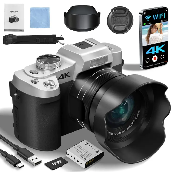 【Bantu Box】WD09  75MP Digital Camera for Photography & Video, 4K VloggingCamera with 3inch Touch Flip Screen &18X Digital Zoom, AutofocusCompact