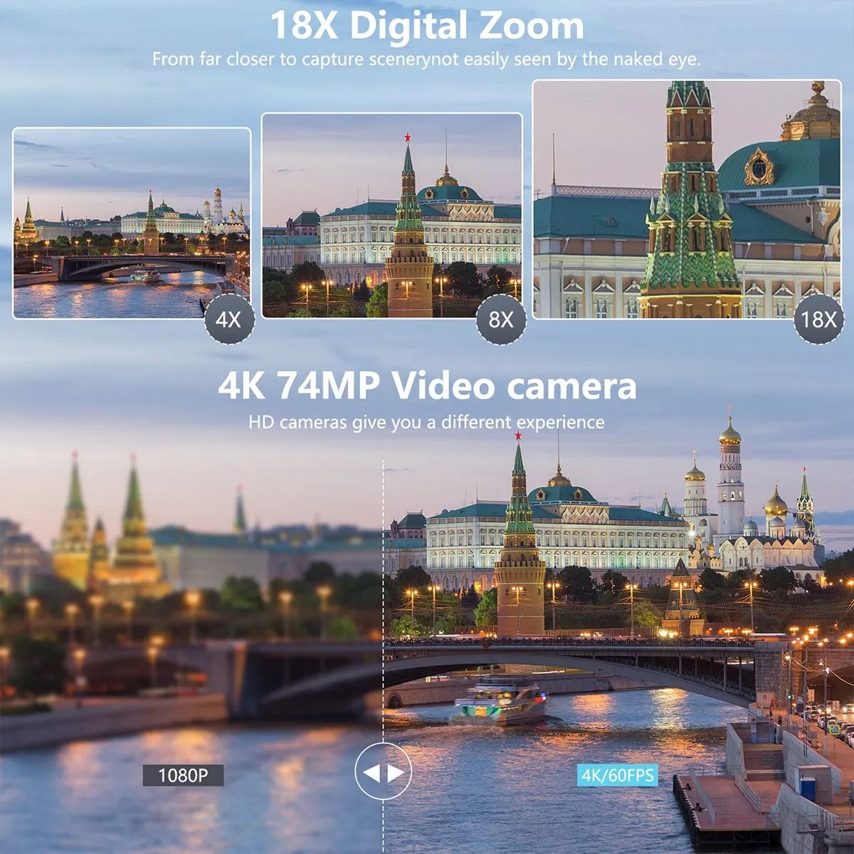 【Bantu Box】WD09  75MP Digital Camera for Photography & Video, 4K VloggingCamera with 3inch Touch Flip Screen &18X Digital Zoom, AutofocusCompact