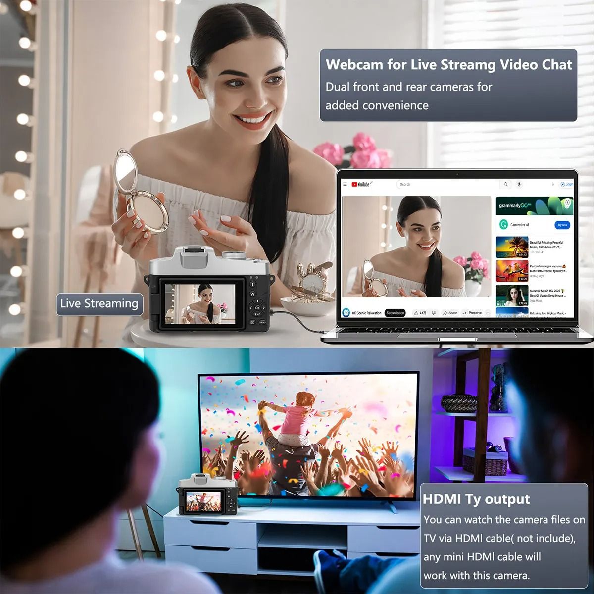 【Bantu Box】WD09  75MP Digital Camera for Photography & Video, 4K VloggingCamera with 3inch Touch Flip Screen &18X Digital Zoom, AutofocusCompact