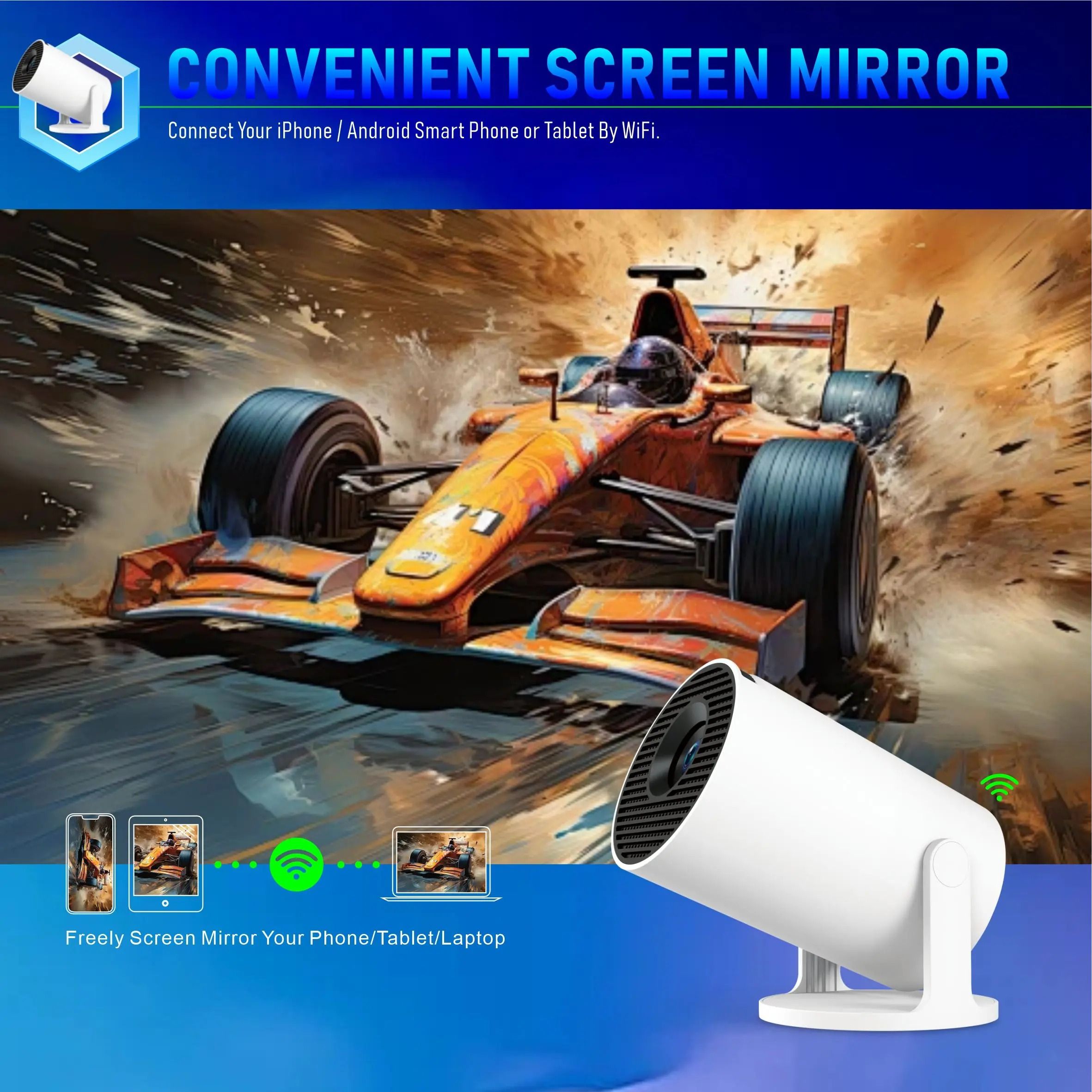 【Bantu Box】 HY300Pro+  Portable Projector, 720P 170 ANSI LM, Android 11.0, WiFi6 BT5.4, 180° Projection, Auto Correction, Ultra Short Throw