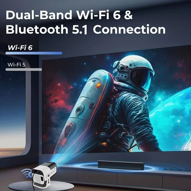 【Bantu Box】 Retail! JY320 Mini Projector 720P Android 13 4K Support, 180 ANSI, WiFi 6, BT 5.0, Cinema 180° Rotable Video Projection EU PLUG